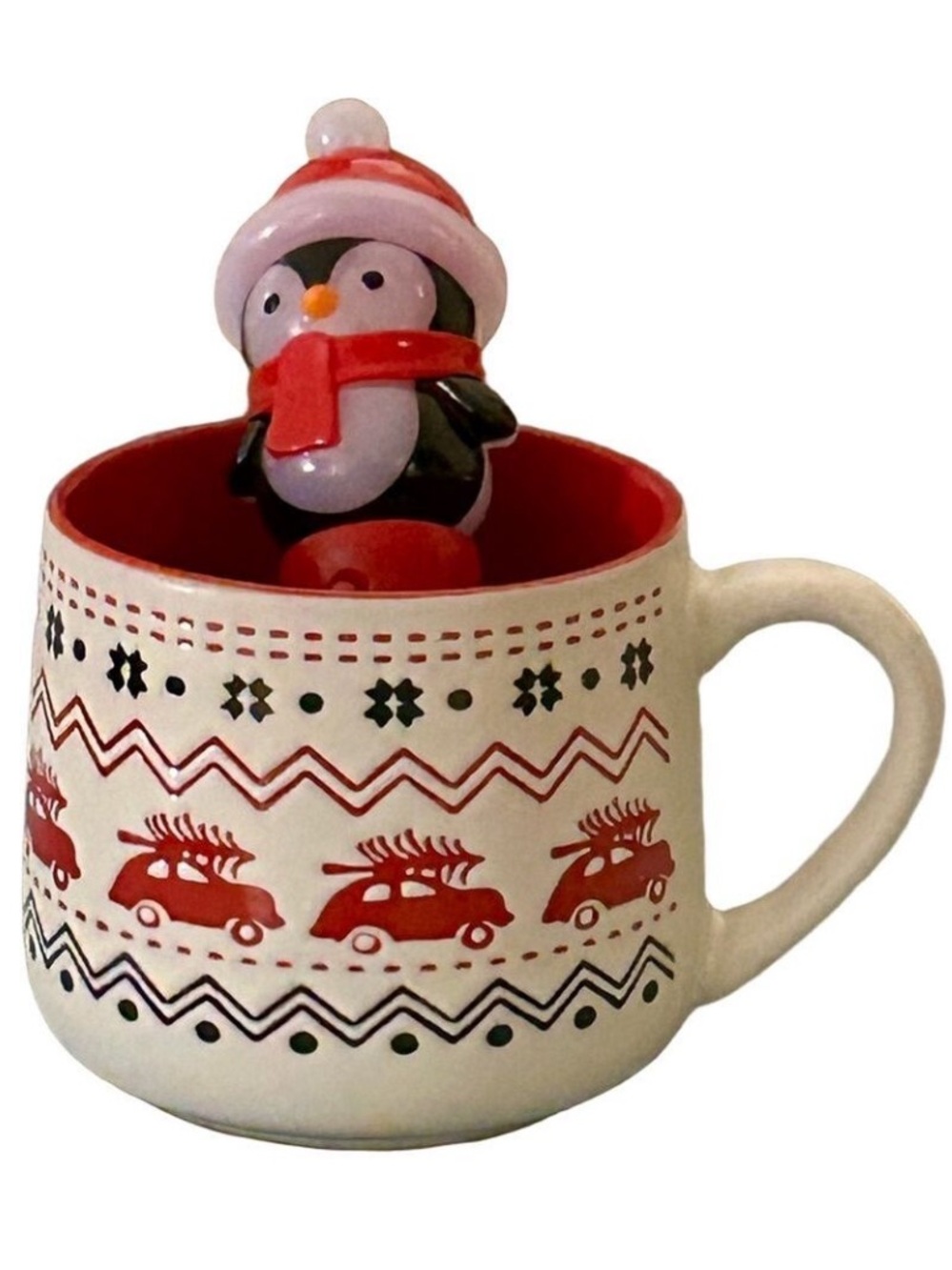 Festive Penguin Light Up Spinner + Mug with Red Interior New With Tags Set of 2